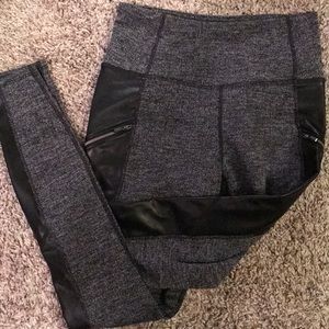 Athleta Herringbone and leather leggings.
